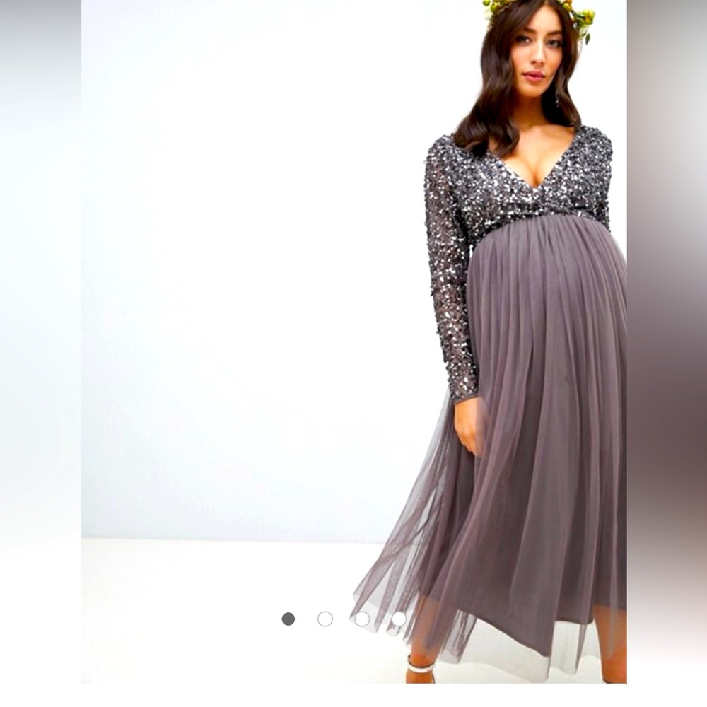 Sequin Tulle Metallic Pewter Dress